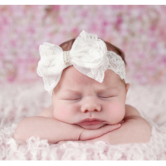 Baby girl fancy angle bow chiffon white lace hairband children hair accessories Baby girl fancy angle bow chiffon white lace hairband children hair accessories
