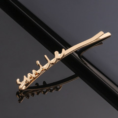 Girls Silver Gold Letters Metal Hair Pin Accessories Fashion Korean Hair Clip