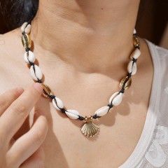 Fashion gold natural paua shell pendant choker cowrie tahitian shell necklace for women