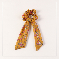 Retro style customized girls ponytail printed elastic knotted hair ties