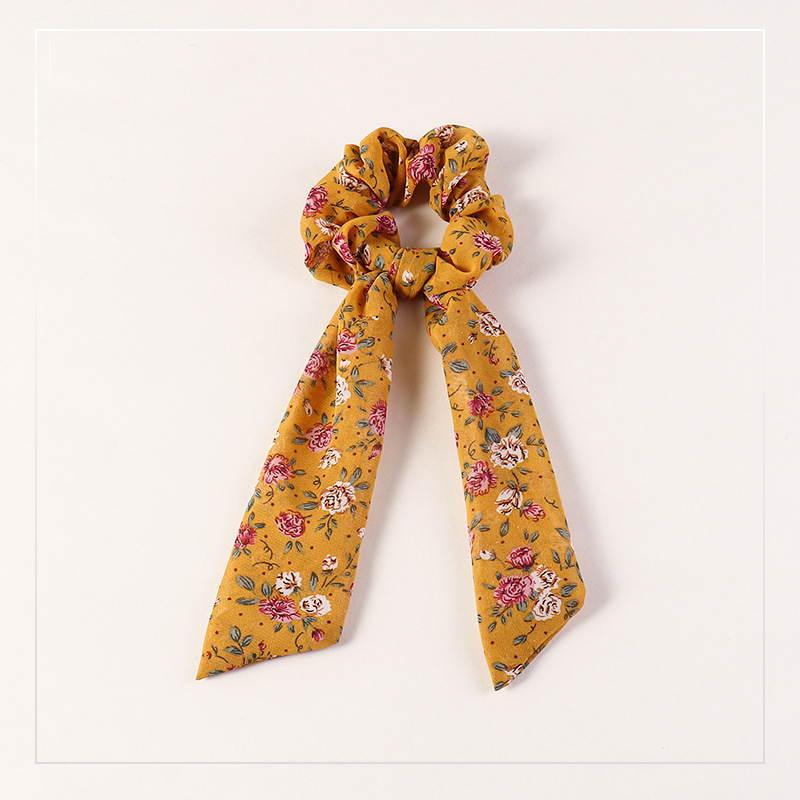 Retro style customized girls ponytail printed elastic knotted hair ties