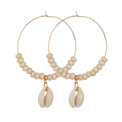 Round gold big hoop bead sea shell earrings for women 2019 new fashion Round gold big hoop bead sea shell earrings for women 2019 new fashion