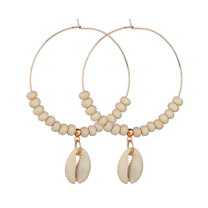 Round gold big hoop bead sea shell earrings for women 2019 new fashion Round gold big hoop bead sea shell earrings for women 2019 new fashion