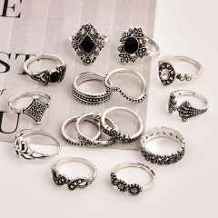 Fashion vintage silver lotus boho Beach Ring Punk Hollow out jewely stack ring set boho for girls women