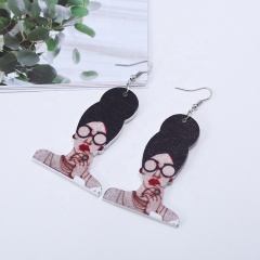 2020 new arrival fashion human head glasses girl geometric big round wooden earring