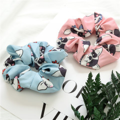 High quality wholesale custom cartoon printed dog hair scrunchies for teen girls