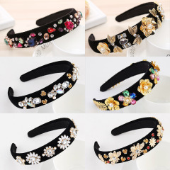 New women custom hairhoop baroque pearl hairband glitter crystal rhinestone bling headbands