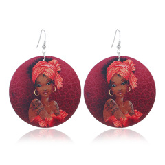 2020 new arrive custom 10designs fashion printing big round drop africa afro wooden earring wood jewelry for women