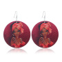 2020 new arrive custom 10designs fashion printing big round drop africa afro wooden earring wood jewelry for women