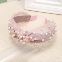 2019 fashion pearl hair accessories yarn lace knot polyester headbands