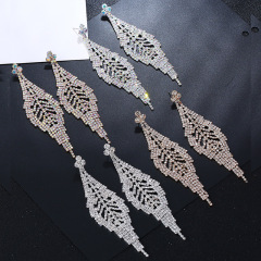 European and American hot sale leaf alloy rhinestone wholesale crystal earring