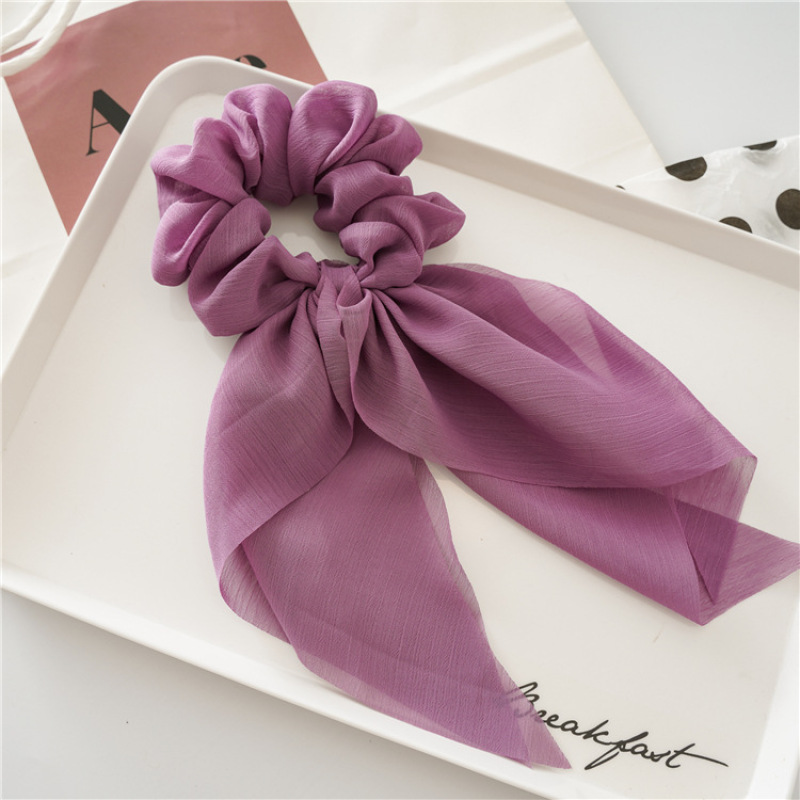 Wholesale Custom Girl  Ribbon Elastic Chiffon Long Ponytail Bow Scrunchies for Hair