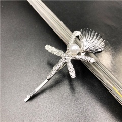 Wholesale custom logo decorative metal conch shell starfish pearl hair snap clip accessories