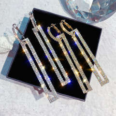 European and American fashion exaggerated bling bling zircon diamond rectangle earrings for women European and American fashion exaggerated bling bling zircon diamond rectangle earrings for women
