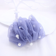 wholesale custom pearl cute lady silk yarn organza hair clips for girls women