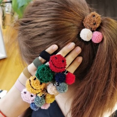Hot sales autumn and winter smiling pattern plush headdress soft hair ties elastic from china Hot sales autumn and winter smiling pattern plush headdress soft hair ties elastic from china
