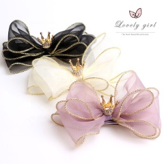Popular top sales colorful fancy organza lace hair clip for baby girl