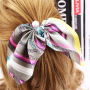 Solid Color Long Scrunchies bow  pearl Rubber Bands hair ties with bow
