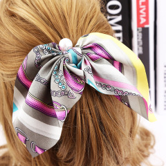Solid Color Long Scrunchies bow pearl Rubber Bands hair ties with bow