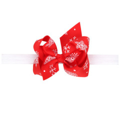 2019 Red lucky baby girls hairband with snowflakes bow knot for Christmas party