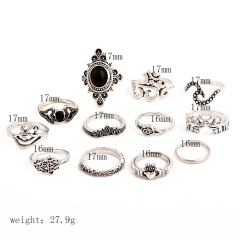 Fashion vintage silver boho Beach Ring Punk Hollow out jewel elephant opening ring set boho for girls women