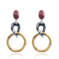 amazon ins Customized fashion Vintage drop Long Acrylic wholesale bamboo double circle earring