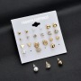 12 pcs alloy zircon earrings with diamond round heart stud earring sets