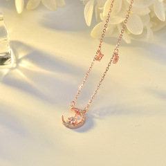 Fashion women wish korean vermeil charm moon star gold plated 925 sterling silver necklace