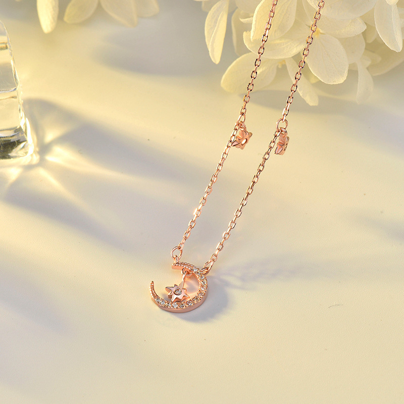 Fashion women wish korean vermeil charm moon star gold plated 925 sterling silver necklace Fashion women wish korean vermeil charm moon star gold plated 925 sterling silver necklace