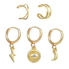 amazon ins women fashion trendy gold plated moon cuff stud earring set for lady girls gift with loop