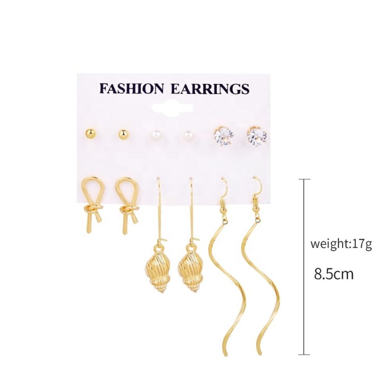 2020 ins new vintage 6 pair zircon  pearl shell hanging  earrings set combination for women