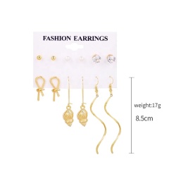 2020 ins new vintage 6 pair zircon pearl shell hanging earrings set combination for women