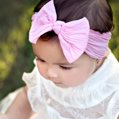 High Quality Newborn Baby Girls Plain Elastic Wide Nylon Bow Headband
