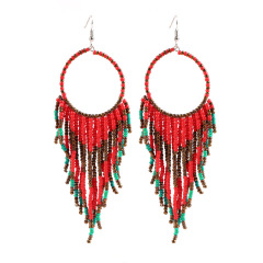 Vintage Bohemian National Style Copper Wire Long Womentassel Bead Earrings
