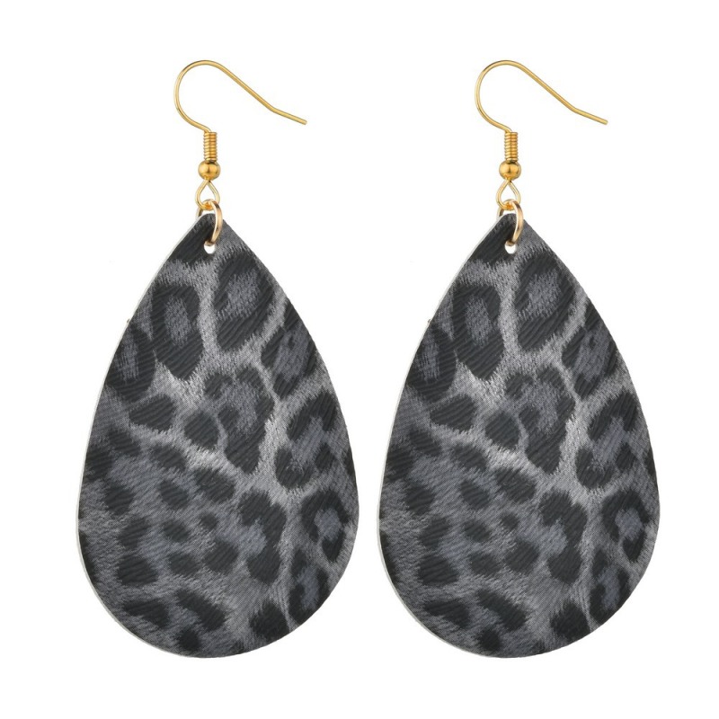 INS Amazon hot sale jewelry Retro domineering Water Drop Leopard Print faux leather earrings