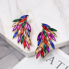 2020 new fashion korean girls jewelry statement colorful crystal rhinestone wing earrings for women