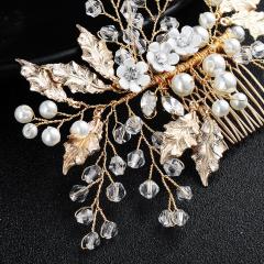 Hot crystal gold wedding jewelry women pearl bridal hair accessories combs