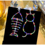 Korean fashion personality fishbone and cat bling bling long colorful crystal earrings for female