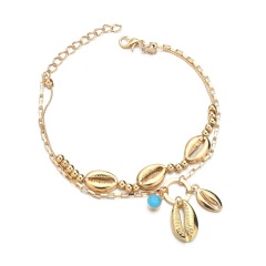 Bohemian personality handmade double layer gold beaded metal shell anklets