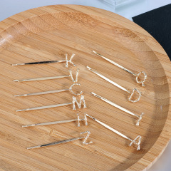 Custom fashion women girls metal plating 26 english letters hair pin with words