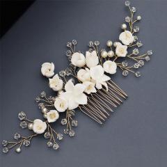 amazon new Luxury fancy custom white flower handmade Crystal Bridal wedding hair comb with pearl