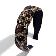 New High Quality Women Hair Accessories hair band elastic Leopard Sequins Cross Knot Headband