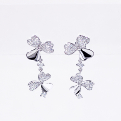 Simple clover 925 sterling silver platinum moissanite drop earrings for women