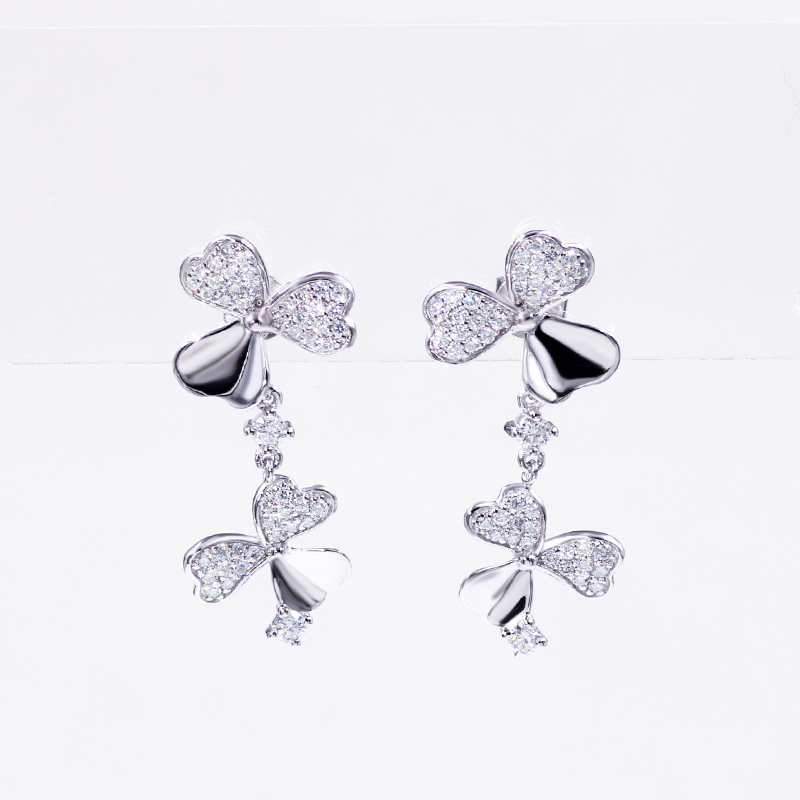 Simple clover 925 sterling silver platinum moissanite drop earrings for women Simple clover 925 sterling silver platinum moissanite drop earrings for women