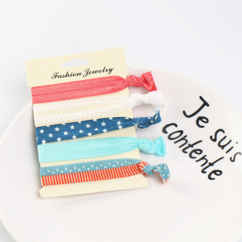Korea cute pattern custom printed girls lace bow knotted elastic hair ties Korea cute pattern custom printed girls lace bow knotted elastic hair ties