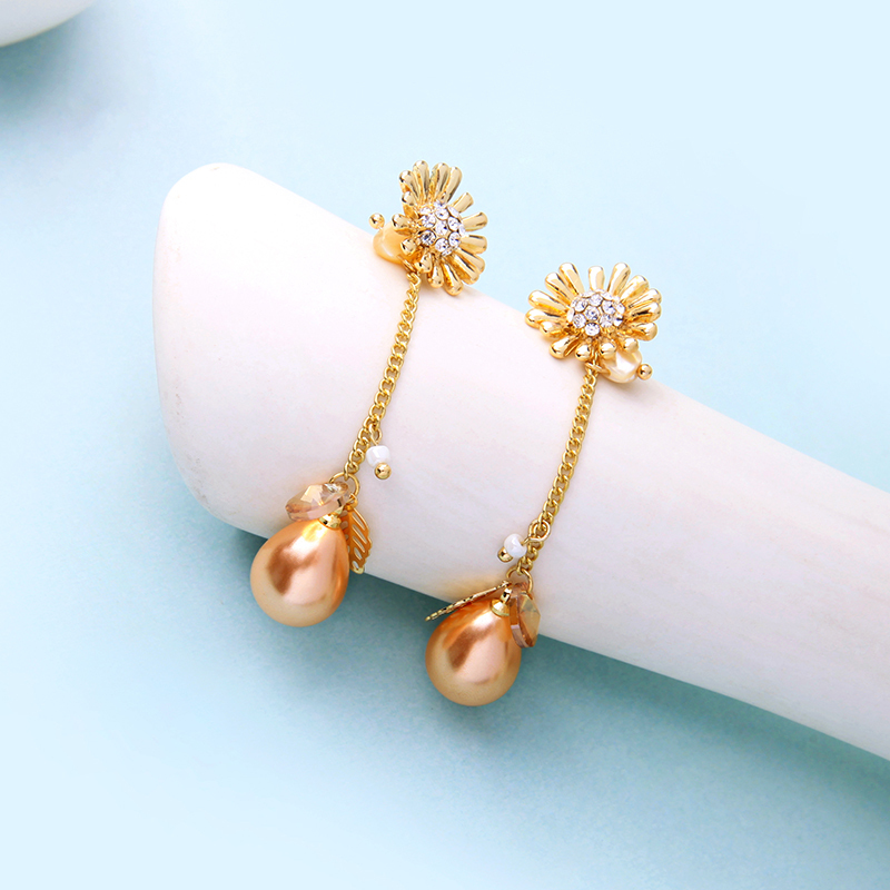 Sunflower shaped crystal diamond latest design dangle earring