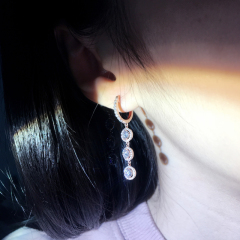 Custom Silver Rose Gold Plated Moissanite Diamond  Dangle Hoop Earrings