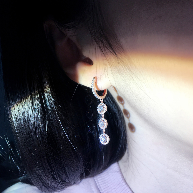 Custom Silver Rose Gold Plated Moissanite Diamond  Dangle Hoop Earrings