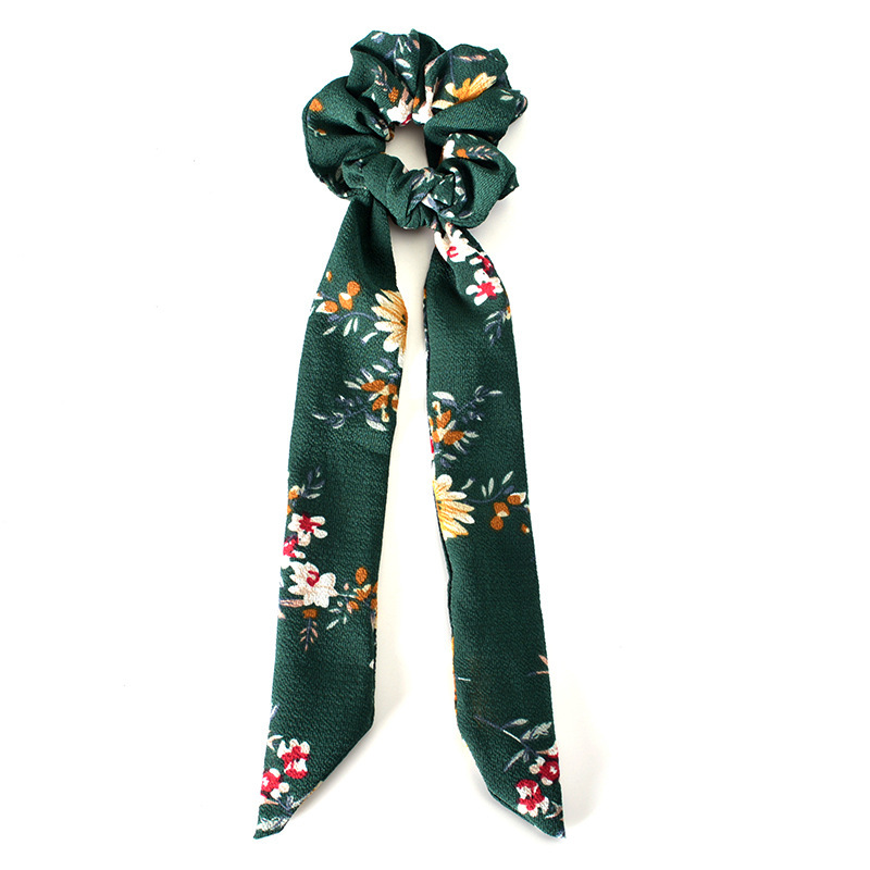 women Bohemia Long ribbon scrunchies elastic band print satin scrunchies hair ties