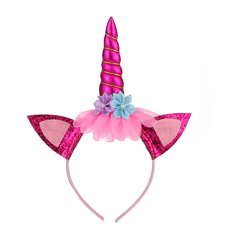 Wholesale kids hair accessories glitter bling lace unicorn headband